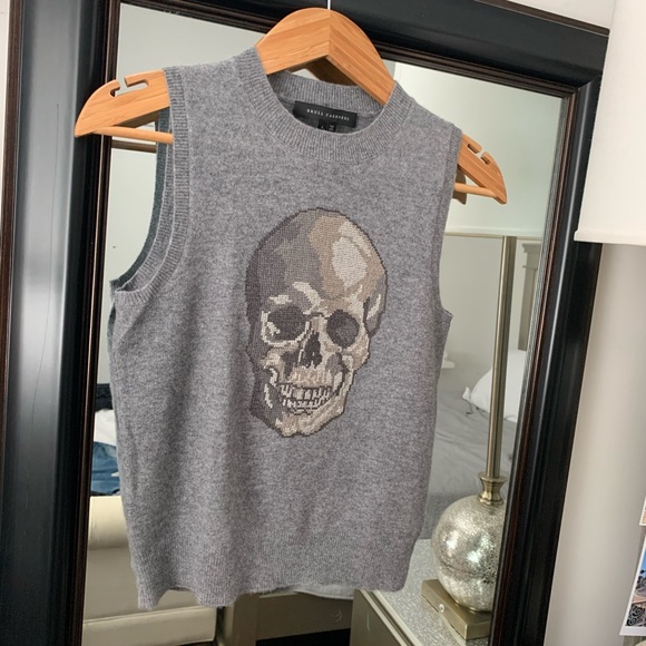 Skull cashmere front skull sleeveles pullover - Picture 3 of 8